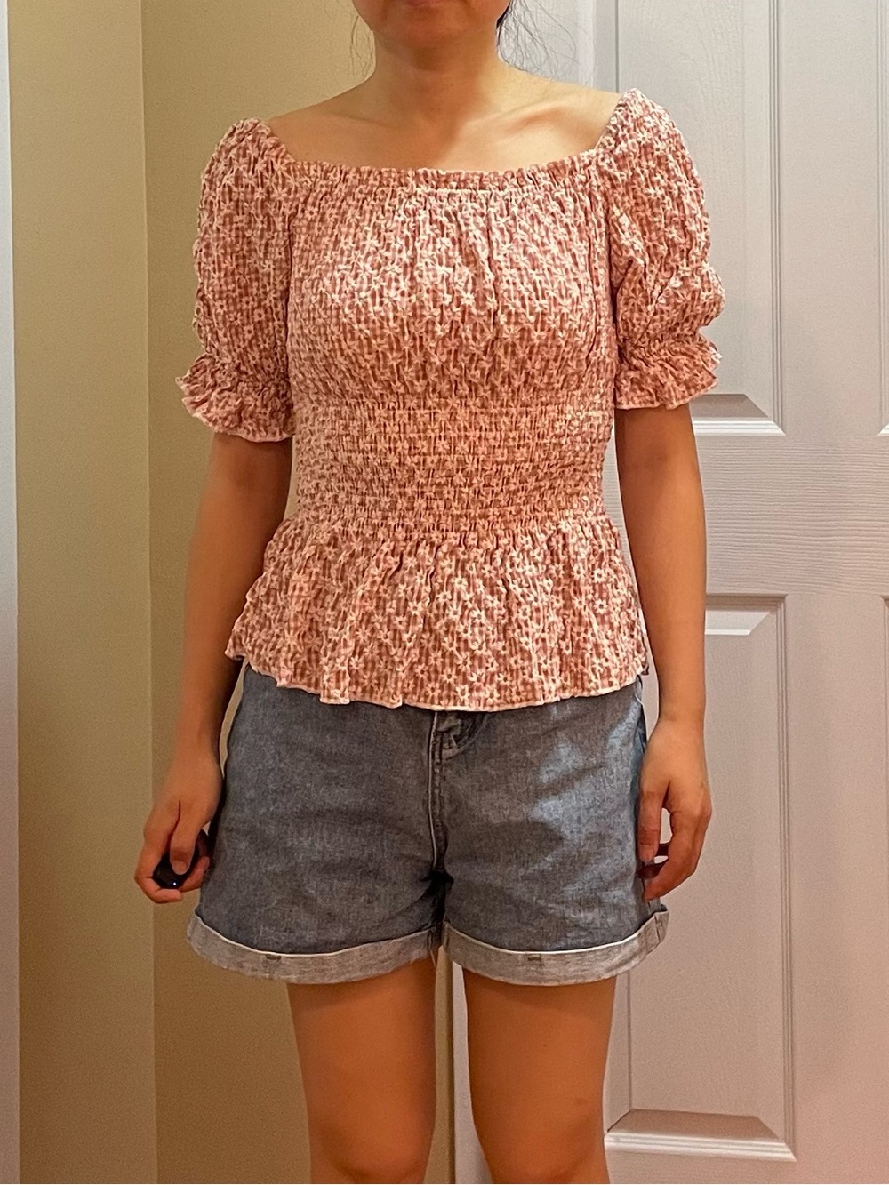 Sale by 9/30/2026 - Smocked Peplum Puff-Sleeve Top in Light Pink